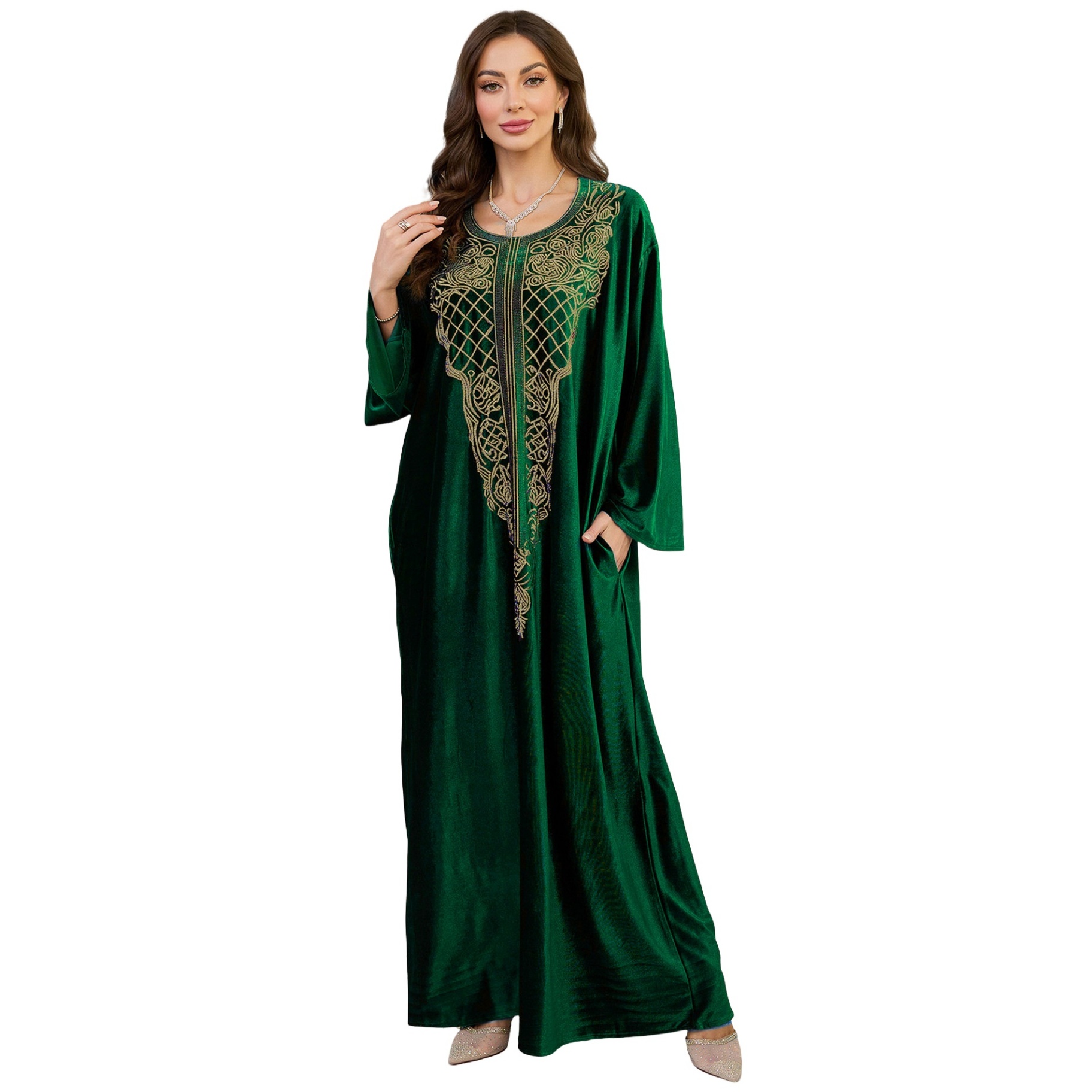 Elegant Embroidered Kaftan Dress Beach Bathing Suit Cover up Long Maxi Dress